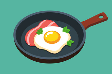 Fried egg on a round pan simple image