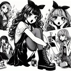 Estilo Manga, chicas manga en blanco y negro.