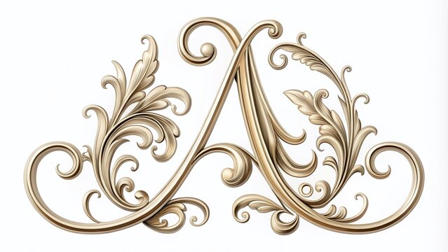 Elegant cursive script capital letter A, ornate and decorative, with flourishes and swirls, on a soft white background,