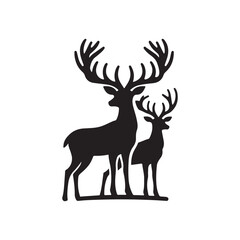 deer silhouettes Illustration logo design template black and white