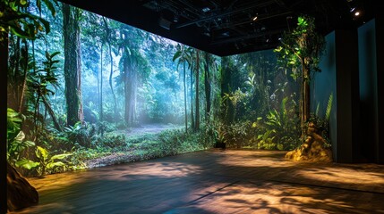 Projected Jungle Scene on Stage with Real Trees