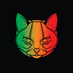 Predatory cat. Original vector illustration in vintage style isolated on black background. T-shirt design.