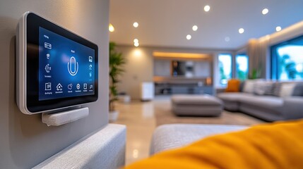 Smart Home Control Panel in a Modern Living Room