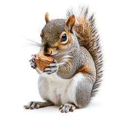 Fototapeta premium A squirrel holding a nut, isolate on white background