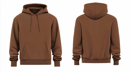 Blank brown hoodie sweatshirt long sleeve, hoody with hood for your design mockup