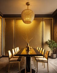 Luxurious accent wall with metallic finishes for an elegant dining room