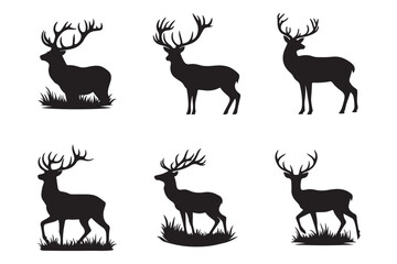 deer silhouettes Illustration logo design template black and white