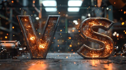Versus Battle Background with Metal Rusty Letters. AI generated illustration