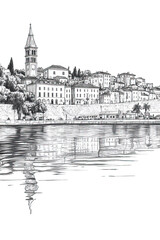 Split, Croatia, black and white pen pencil hand-drawn effect portrait drawing illustration for travel poster, card, wallpaper, backdrop or banner. Modern, clear, artistic and simple