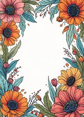 a frame with watercolor flowers , background with place for text