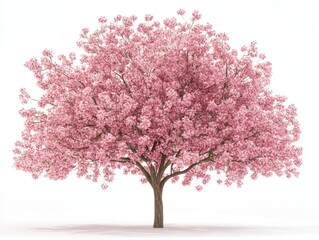 Cherry blossom tree, delicate pink flowers, isolated on white background, blooming