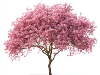 Fototapeta premium Cherry blossom tree, delicate pink flowers, isolated on white background, blooming