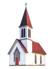 Fototapeta premium Church building isolate on white background, traditional steeple,