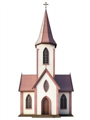 Church building isolate on white background, traditional steeple,