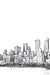 Fototapeta premium Stamford, Connecticut, black and white pen pencil hand-drawn effect portrait drawing illustration for travel poster, card, wallpaper, backdrop or banner. Modern, clear, artistic and simple