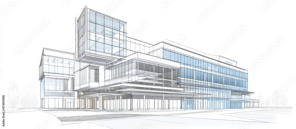 Poster line art of a building design showcasing intricate architectural elements and clean lines