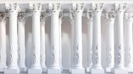 Naklejka premium White columns lining the walls of an interior space, possibly for decorative or structural purposes