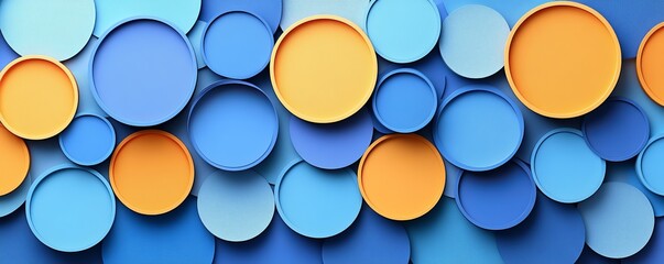 Colorful abstract background featuring circular shapes in various shades of blue and orange, perfect for modern design projects.