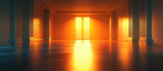 Illuminated empty room created through 3D rendering and digital artistry