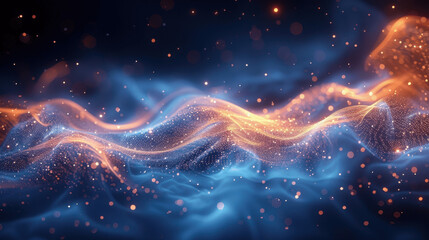 Abstract swirling patterns of blue and orange light create a mesmerizing visual experience in a dark setting