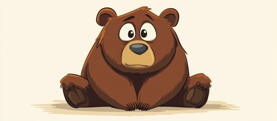 Fototapeta premium Flat colored cartoon bear with an aching head