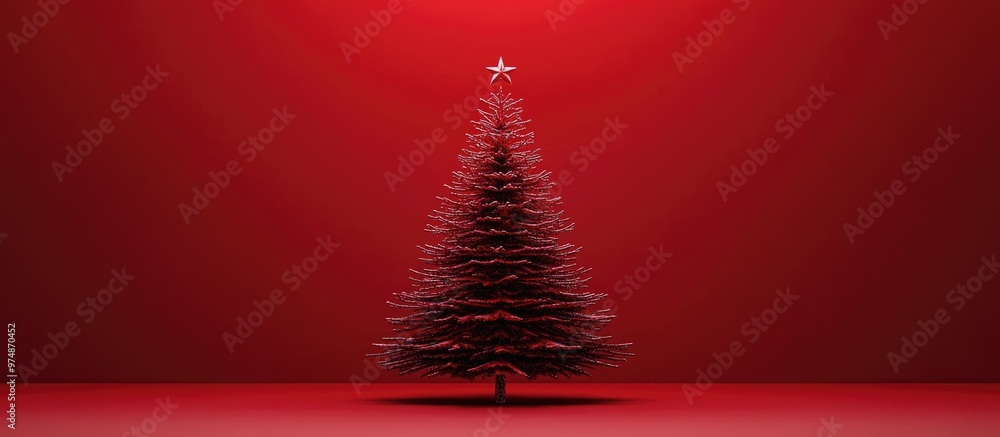 Poster minimalistic christmas tree in solid red against a red background 3d rendering ideal for festive dec