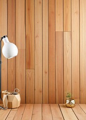 a wooden wall with a lamp, product podium