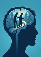 a silhouette of a man and an old man inside a silhouette of a head