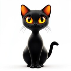 Obraz premium A black cat with yellow eyes is sitting on a white background