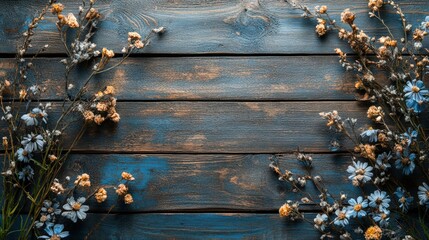Fototapeta premium Placing flowers on aged wood for a vintage touch