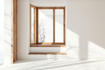 Fototapeta premium A simple room with a window and a bench, suitable for illustrations or minimalist designs