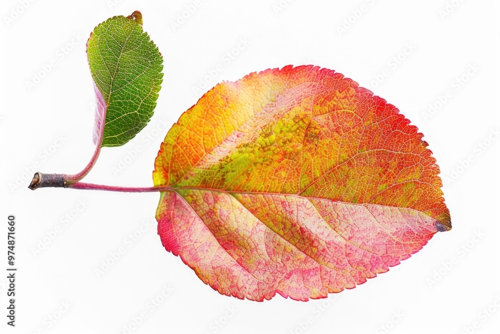 Poster a close-up view of a single leaf on a branch, highlighting its texture and details