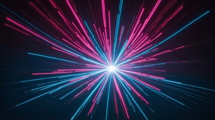 Dynamic Burst of Neon Pink and Blue Light Rays Exploding Against a Dark Background