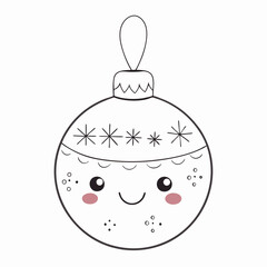 Obraz premium Cute cartoon Christmas ornament with a cheerful face in a playful illustration style 
