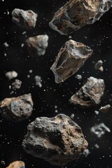 Naklejka premium A collection of rocks suspended in mid-air, great for use in illustrations and designs about nature, science, or fantasy