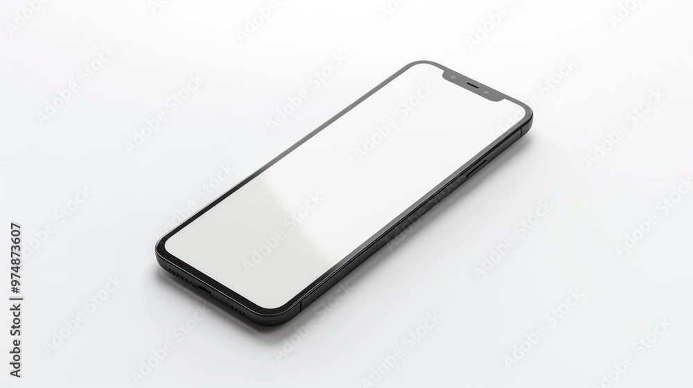 Poster a simple image of a cell phone with a blank screen on a white surface, ideal for use in presentation