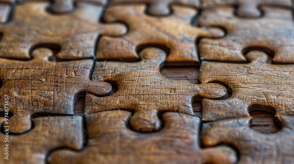 Poster a close-up view of a single puzzle piece on a table, perfect for use in editorial or commercial cont