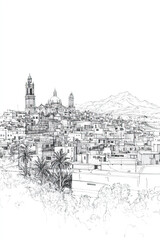 Fototapeta premium Tacna, Peru, black and white pen pencil hand-drawn effect portrait drawing illustration for travel poster, card, wallpaper, backdrop or banner. Modern, clear, artistic and simple