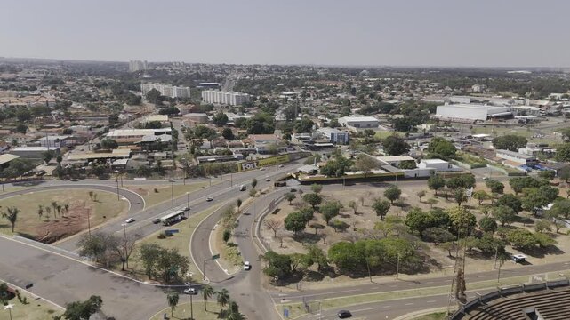 Drone flies over intersection in Campo Grande, Mato Grosso do Sul, Brazil