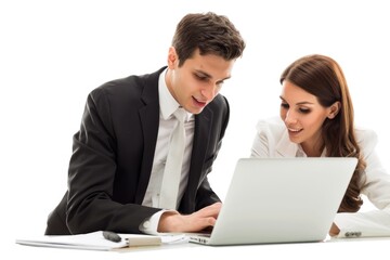 A pair of people checking something on their laptop, possibly working or browsing online