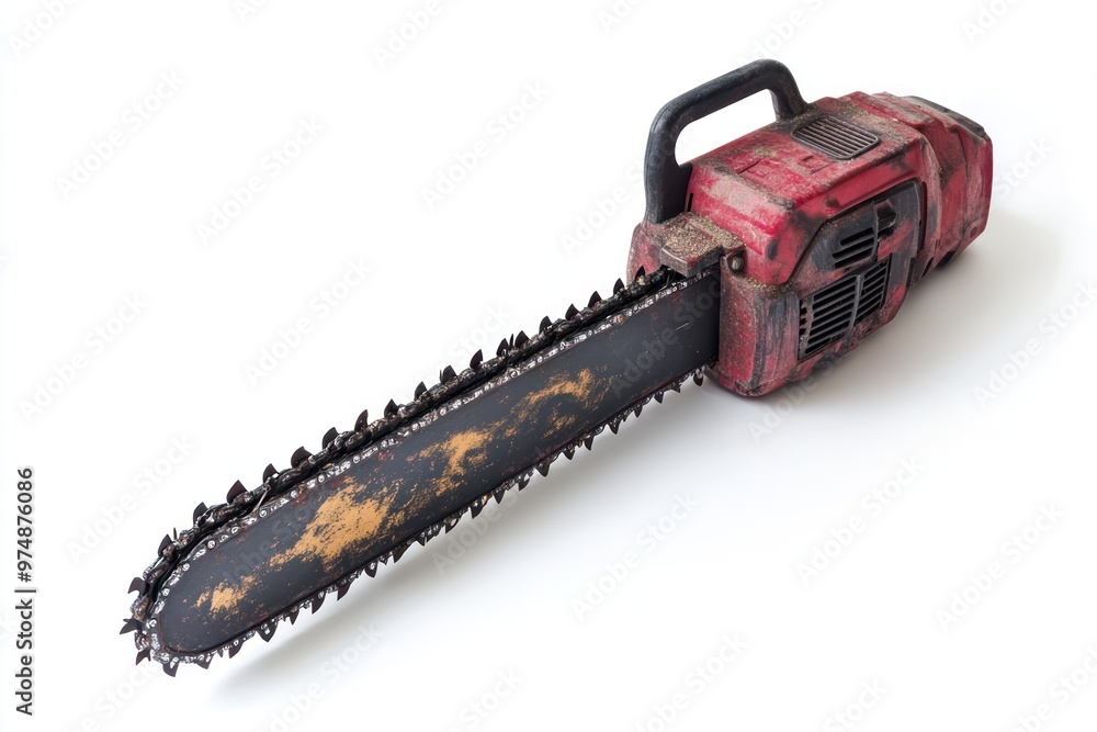 Wall mural industrial-grade chainsaw isolated on white background