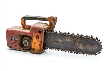 Industrial-grade chainsaw isolated on white background