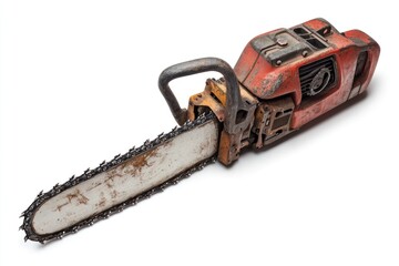 Naklejka premium Industrial-grade chainsaw isolated on white background