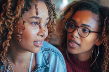 Women reviewing phone screen, possibly discussing or sharing content