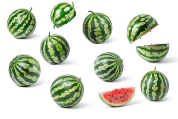 Fresh watermelons cut in half on a clean white surface, ready for use or display