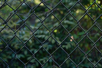 Fototapeta premium A close-up view of a chain link fence with metal links and rusty details