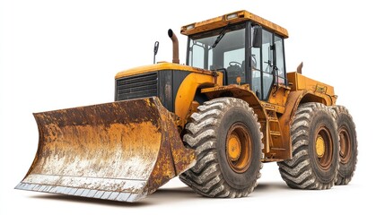 Fototapeta premium Large bulldozer bucket isolated on white background, front view