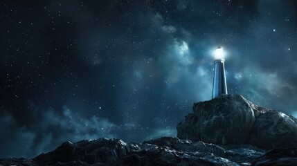 Lighthouse Under the Starry Night