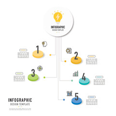 Circular mind map infographic template or element with 5 step, process, option, colorful circle, rectangle, label, icons, button, thin line, minimal, modern style for sale slide, flowchart, workflow
