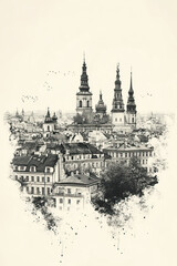 Fototapeta premium Tallinn, Estonia, black and white pen pencil hand-drawn effect portrait drawing illustration for travel poster, card, wallpaper, backdrop or banner. Modern, clear, artistic and simple